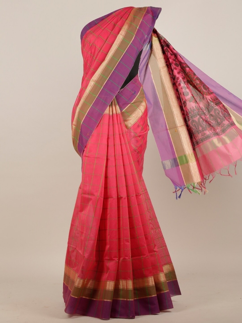 

Pothys Pink & Green Checked Zari Pure Cotton Saree