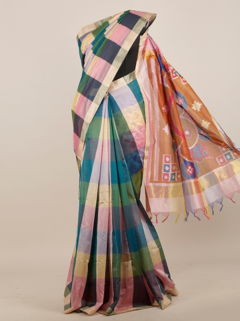 

Pothys Green & Blue Checked Pure Cotton Saree