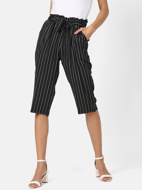 

V2 Value & Variety Women Black & White Striped Regular Fit Capris