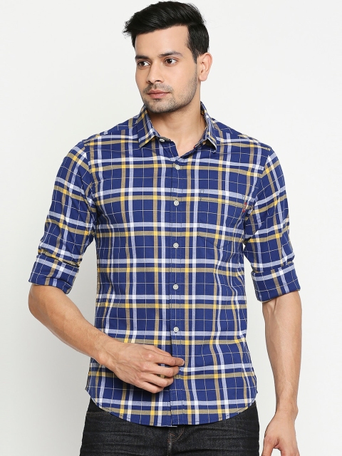 

Mufti Men Navy Blue Slim Fit Tartan Checks Checked Casual Shirt