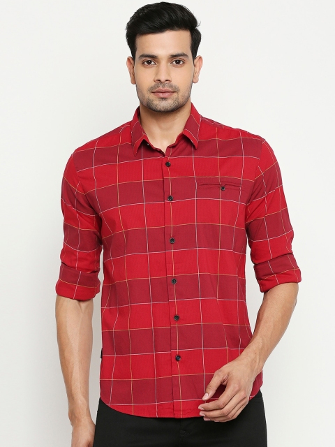 

Mufti Men Red Slim Fit Windowpane Checks Checked Casual Shirt