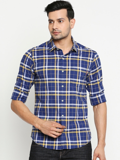 

Mufti Men Navy Blue Slim Fit Tartan Checks Checked Casual Shirt