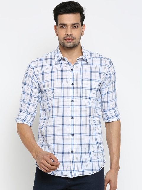 

Mufti Men White & Blue Slim Fit Checked Cotton Casual Shirt