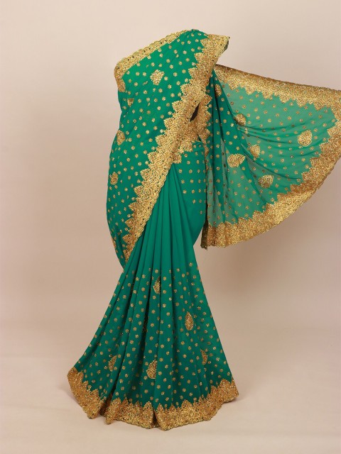 

Pothys Green Embellished Beads and Stones Saree
