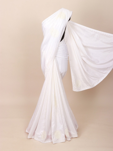 

Pothys White Floral Embroidered Art Silk White Romance Designer Saree