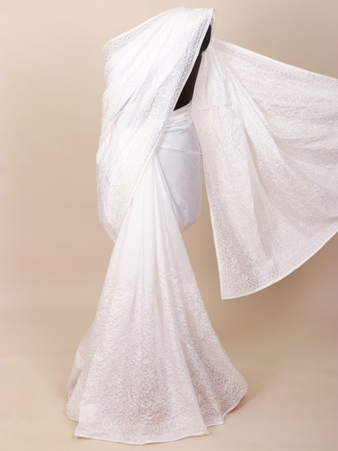 

Pothys Women White Floral Embroidered Saree