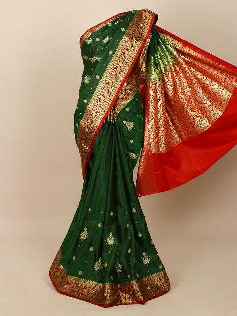 

Pothys Green Embellished Beads and Stones Art Silk Banarasi Saree