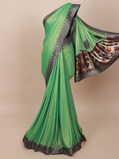 

Pothys Women Green & Grey Floral Embellished Saree
