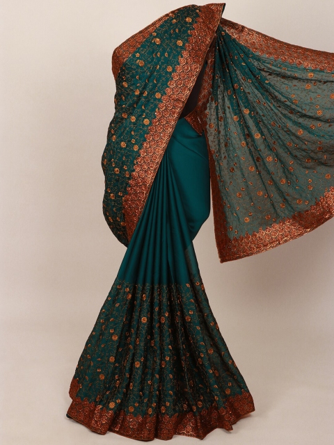 

Pothys Teal & Copper-Toned Ethnic Motifs Art Silk Saree