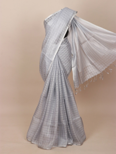 

Pothys Grey Checked Pure Linen Saree