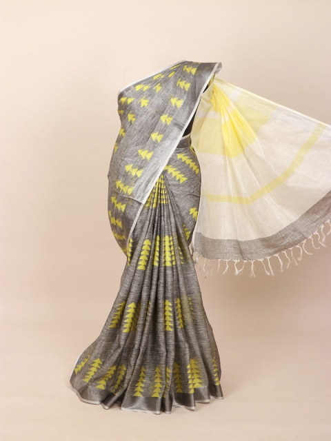 

Pothys Grey & Yellow Pure Linen Saree