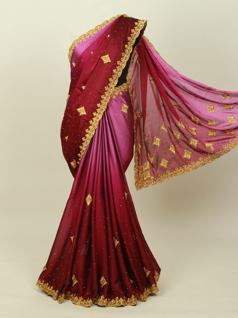 

Pothys Women Purple & Maroon Floral Embroidered Saree