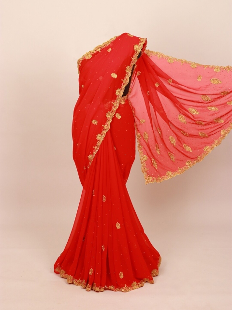 

Pothys Red Beads and Stones Embroidered Saree