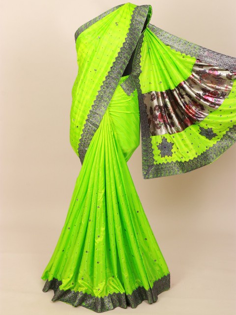 

Pothys Green & Grey Stones Embellished Art Silk Saree
