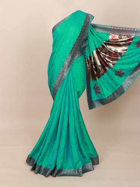 

Pothys Green & Grey Stones Embellished Art Silk Saree