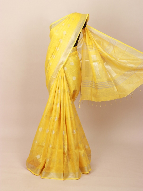 

Pothys Yellow & Silver-Toned Zari Pure Linen Saree