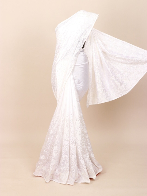 

Pothys White Floral Embroidered Art Silk White Romance Designer Saree