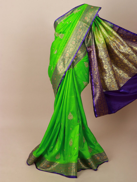 

Pothys Green & Blue Beads and Stones Art Silk Banarasi Saree