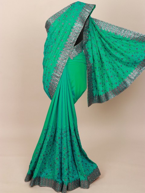 

Pothys Green & Grey Embellished Embroidered Art Silk Saree