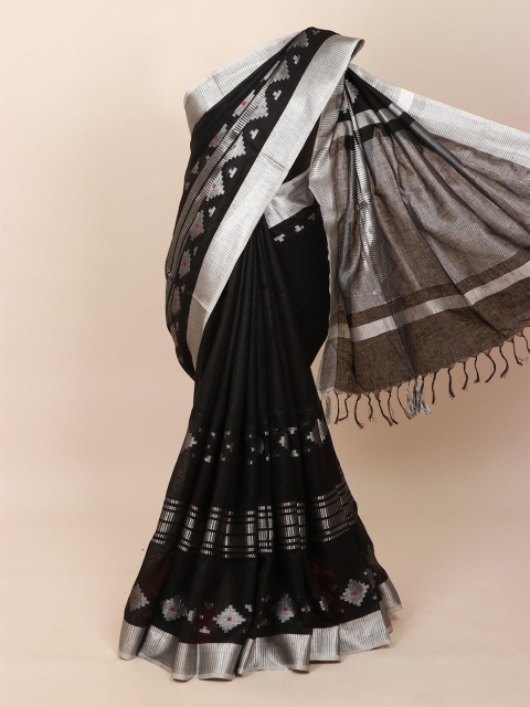 

Pothys Black & Grey Woven Design Pure Linen Saree