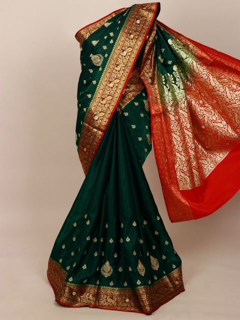 

Pothys Green & Gold-Toned Ethnic Motifs Zari Art Silk Banarasi Saree