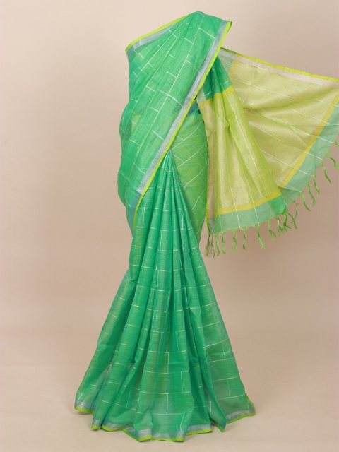 

Pothys Green & Yellow Checked Zari Pure Linen Saree