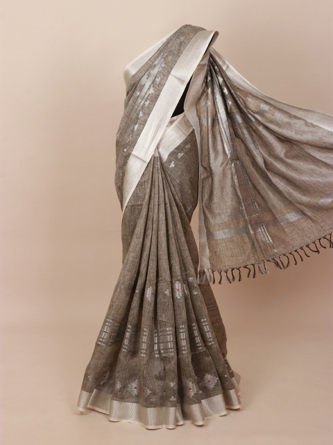 

Pothys Grey & Brown Woven Design Pure Linen Saree