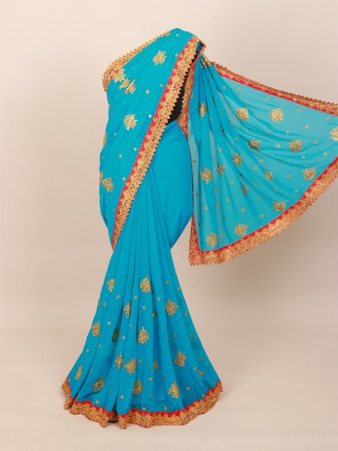 

Pothys Women Blue & Red Floral Embroidered Saree