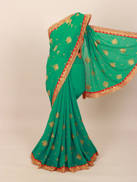

Pothys Green & Red Embroidered Saree