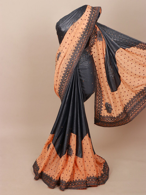 

Pothys Grey & Orange Embellished Beads and Stones Art Silk Saree