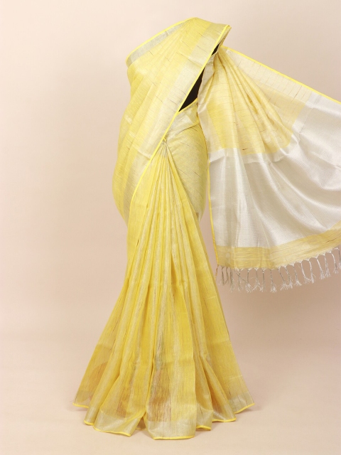 

Pothys Yellow & Silver Woven Design Pure Linen Saree