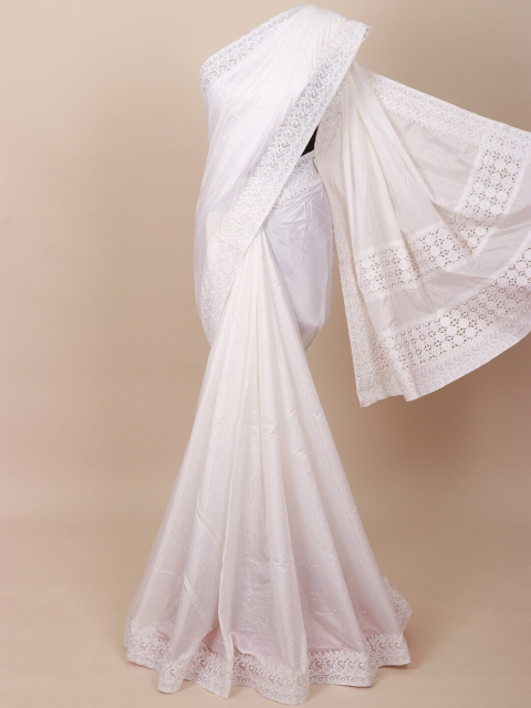 

Pothys White Embellished Schiffli Art Silk Saree