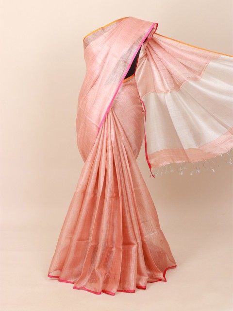 

Pothys Peach-Coloured & Gold Woven Design Zari Pure Linen Saree
