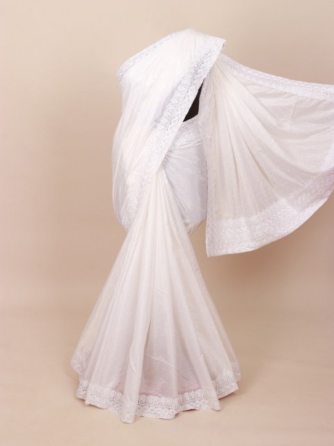 

Pothys Women White Floral Embroidered Saree