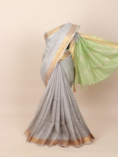 

Pothys Grey & Sea Green Pure Linen Saree