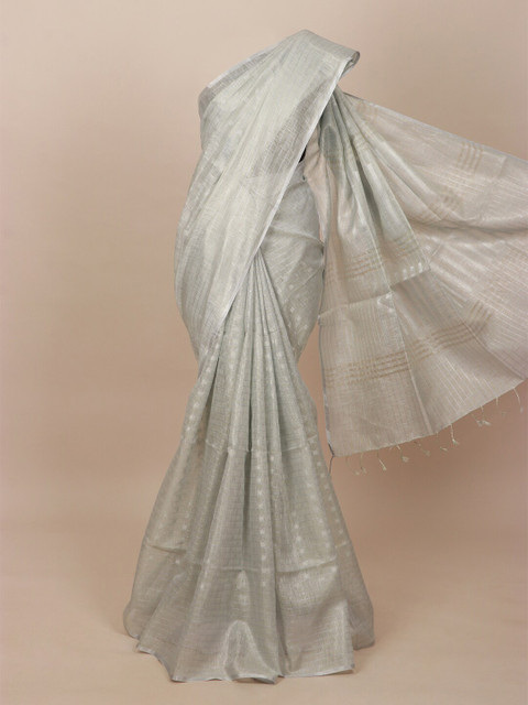 

Pothys Silver-Toned Woven Design Pure Linen Saree