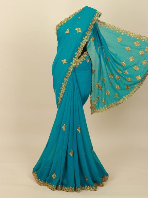 

Pothys Blue & Gold-Coloured Ethnic Motifs Embroidered Saree