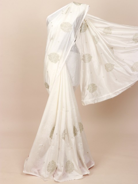 

Pothys White & Silver-Toned Ethnic Motifs Art Silk Saree