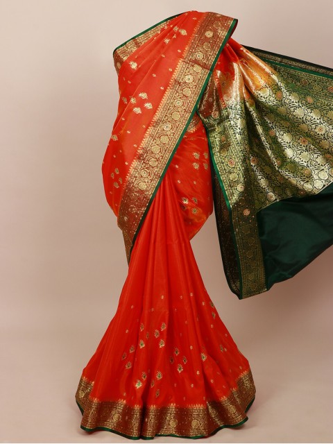 

Pothys Women Orange & Green Floral Embroidered Saree