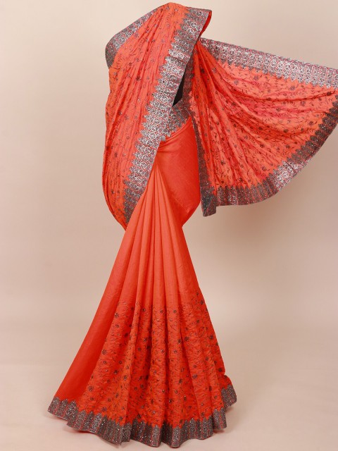 

Pothys Orange Embellished Beads and Stones Art Silk Saree