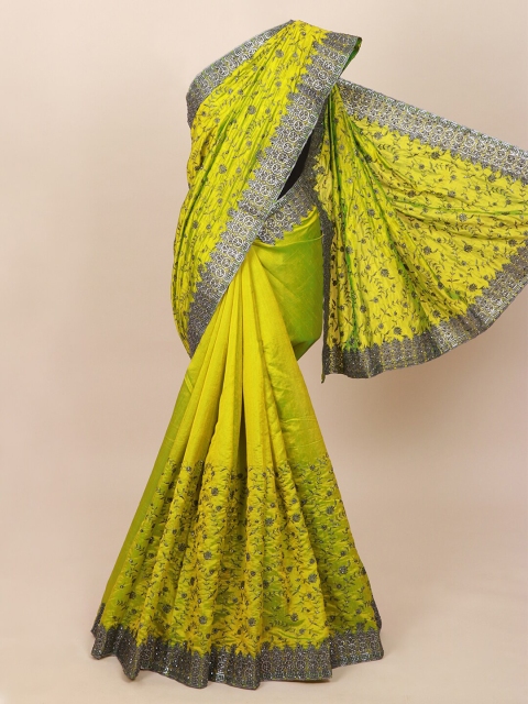 

Pothys Lime Green Floral Art Silk Saree