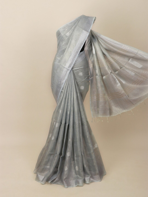 

Pothys Grey & Silver-Toned Woven Design Zari Pure Linen Saree