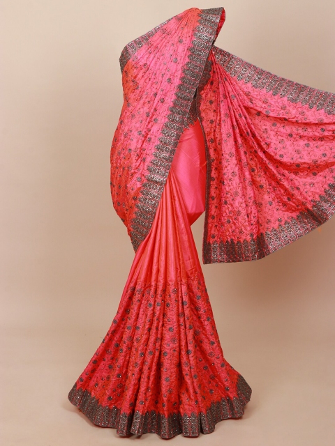 

Pothys Pink & Grey Floral Embroidered Art Silk Saree