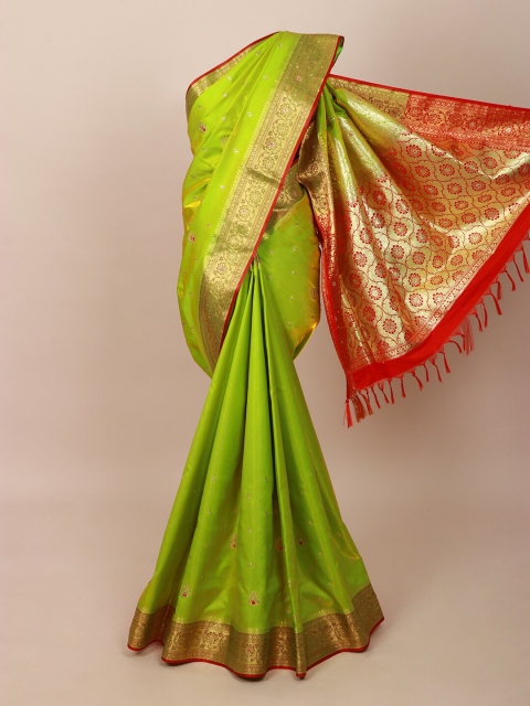 

Pothys Green & Gold Ethnic Motifs Woven Design Zari Art Silk Saree