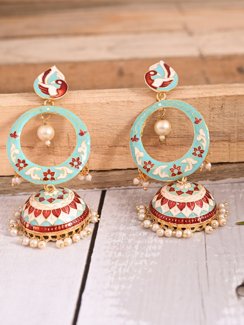 

Natures Buggy Gold-Plated Blue & Red Handcrafted Contemporary Jhumkas