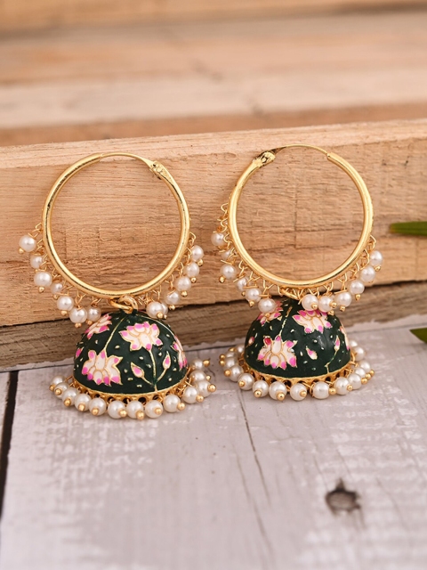 

Natures Buggy Green Ethnic Brass Gold Plated Jhumka Earrings