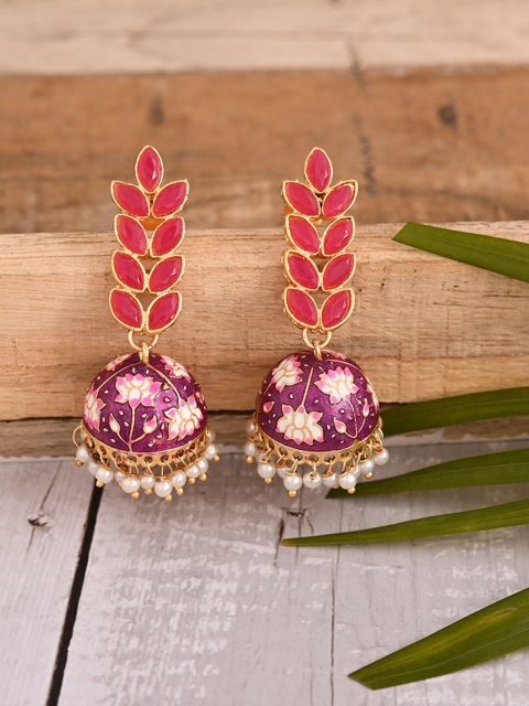 

Natures Buggy Pink & Gold-Toned Contemporary Jhumkas Earrings