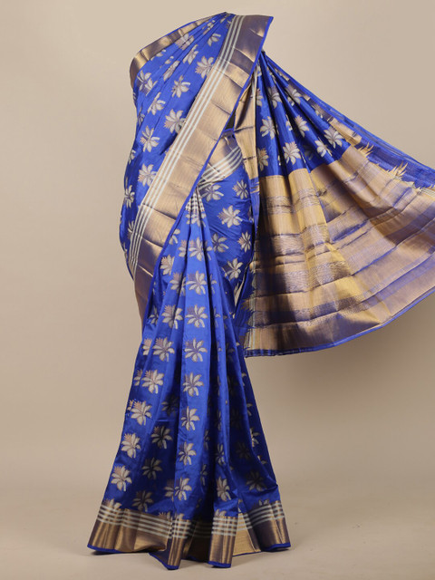 

Pothys Blue Floral Zari Jute Silk Saree