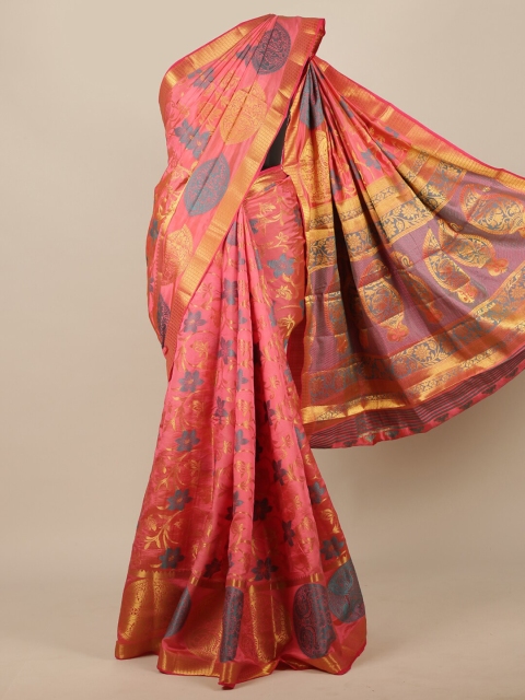 

Pothys Pink & Blue Woven Design Jute Silk Saree