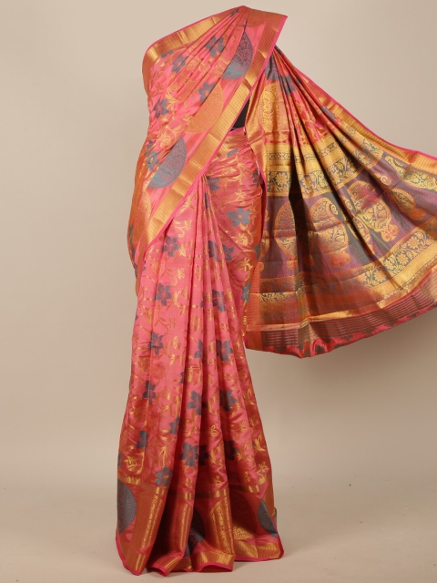 

Pothys Pink & Blue Woven Design Jute Silk Saree